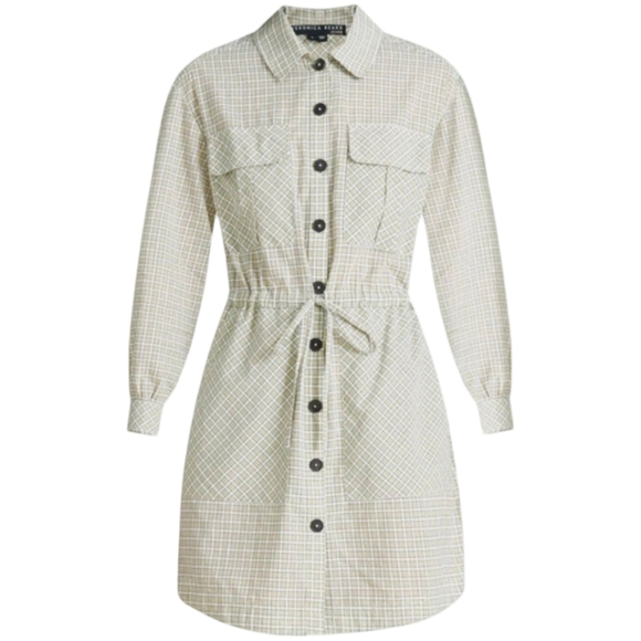 Veronica Beard Alyce Plaid Shirt Dress Size L Cotton Belted Mini Above Knee - Picture 1 of 15